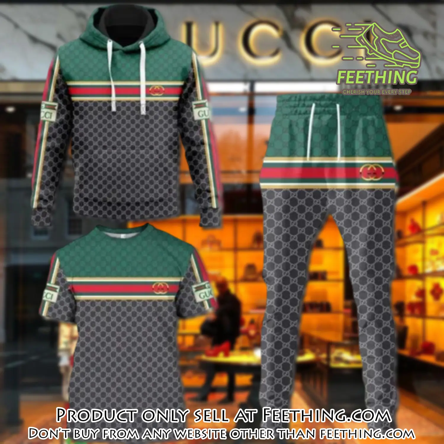 Gucci pattern unisex tshirt hoodie long pants set luxury brand clothing special gift outfit for men women ft4332375
